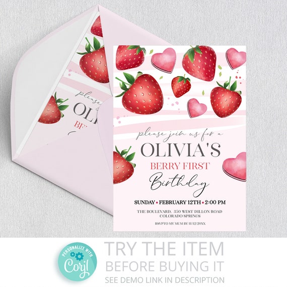 Amazon.com : Grace Yonks Berry First Birthday Invitation, 20