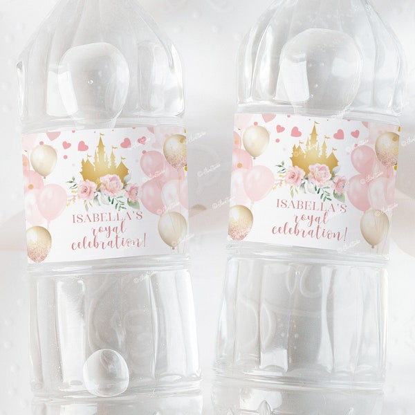 Little Princess Water Bottle Label Princess Birthday Party Bottle Sticker Royal Celebration Party Decor Birthday Girl Gold Castle Corjl PR52