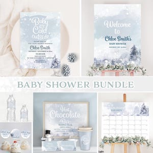 Baby its cold outside Baby Boy Shower Bundle | Boho Winter Baby Shower Invitation Winter Wonderland Baby Shower Set W220