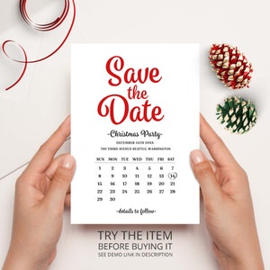 Holiday Edition Christmas Save the Date Template Christmas Party Minimal Save the Date Card Clear Save the Dates Corjl W177