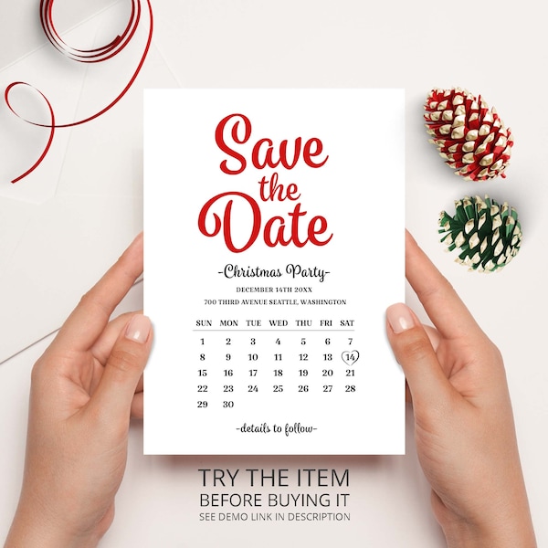 Holiday Edition Christmas Save the Date Template Christmas Party Minimal Save the Date Card Clear Save the Dates Corjl W177