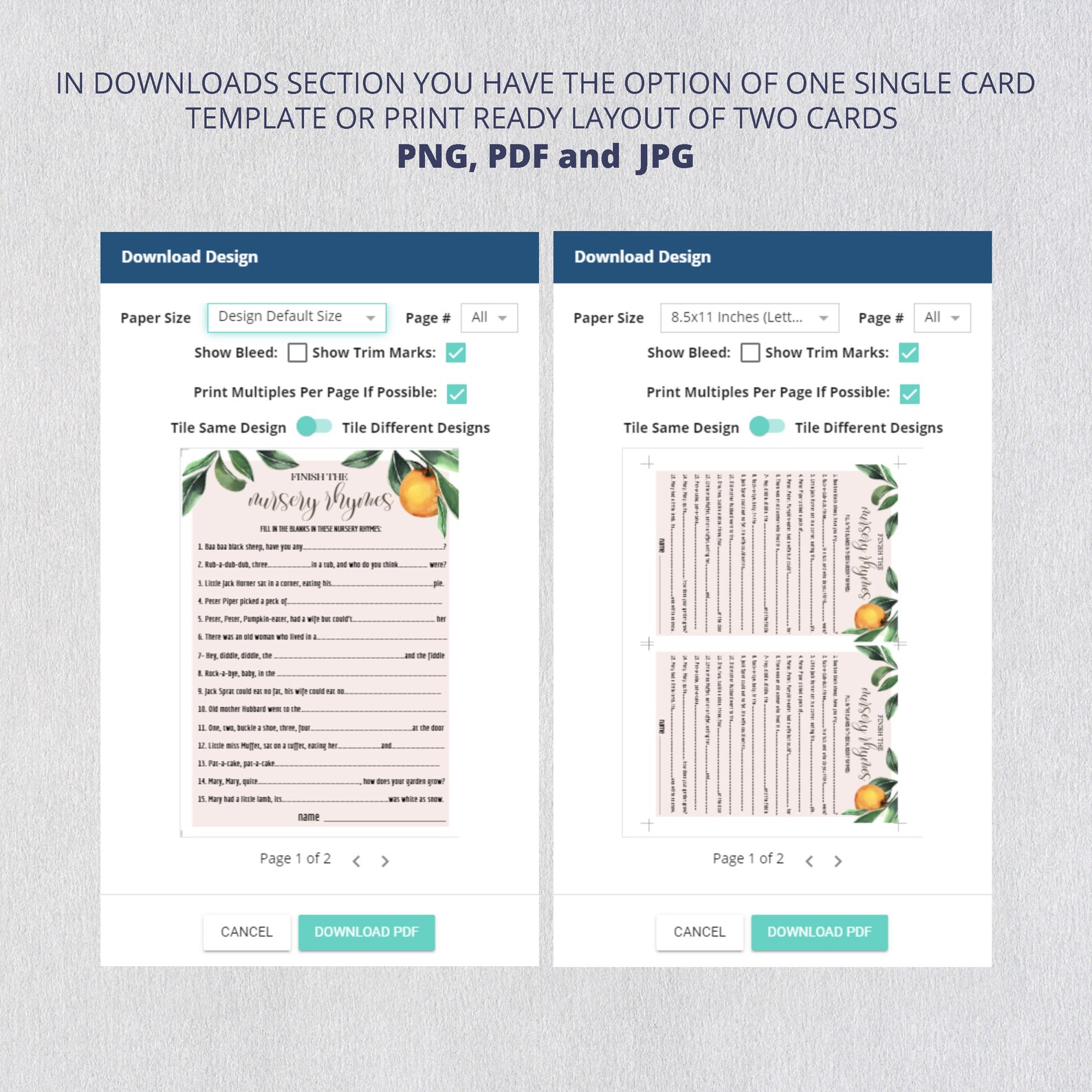 Nursery Rhyme Game Baby Shower Clementine Orange Baby Shower Etsy