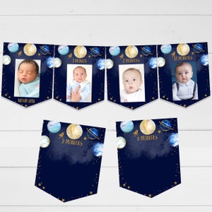 Editable Outer Space Birthday Banner, Galaxy First Birthday Party Decorations Bunting Banner, Template Printable SP44