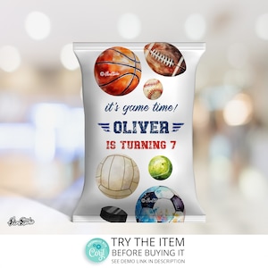 Sport-Geburtstagsjunge-personalisierte Chip-Beutel-Vorlage Sport-Geburtstags-Gastgeschenke All-Star-Geburtstags-Chips Benutzerdefinierte Chips-Beutel-Sportbevorzugungen AM49