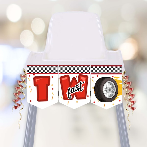 High Chair Banner Two Fast Birthday, Two Fast Two Curious, Race Car Party 2nd Birthday High Chair Banner Template decorations CA9