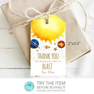 Editable Outer Space Favor Tags. Space Birthday Thank You Tags, Trip Around The Sun  Favor tags SP115
