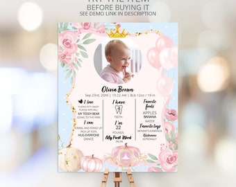 Kleine prinses verjaardag mijlpaal bord roze en gouden prinses decoraties verjaardag pompoen koets prinses verjaardag schoolbord P172