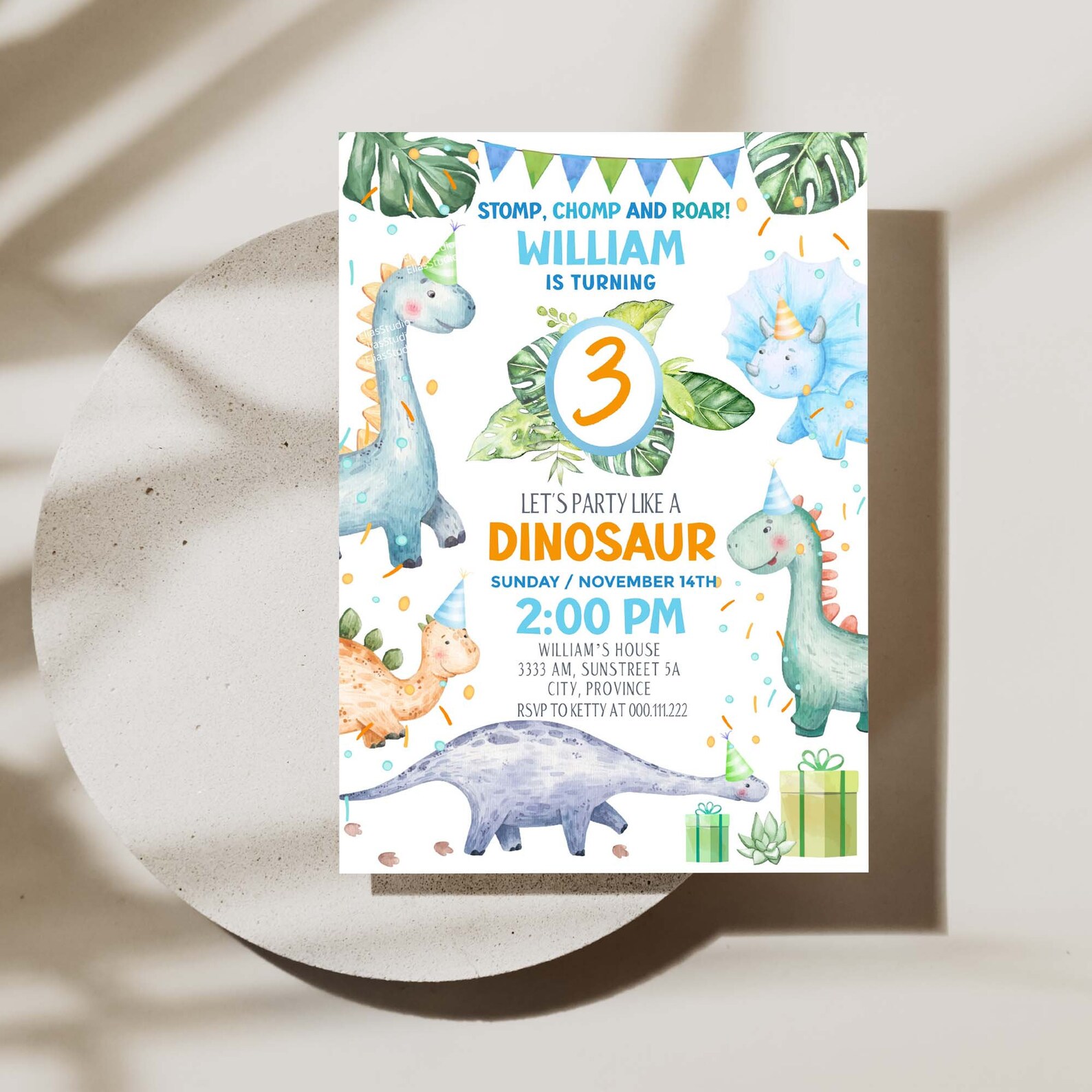 Dinosaur Boy Birthday Party Invitation Template Any Age Invite ...
