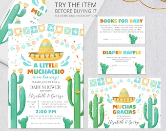 Fiesta Baby Shower Invitation Set A Little Muchachito Baby Shower Cactus Baby Shower Invite Digital Template Corjl F148
