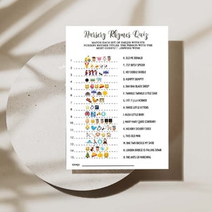 Emoji Nursery Rhymes Quiz, Emoji Game, Baby Shower Gender Neutral Game Printable Instant Download