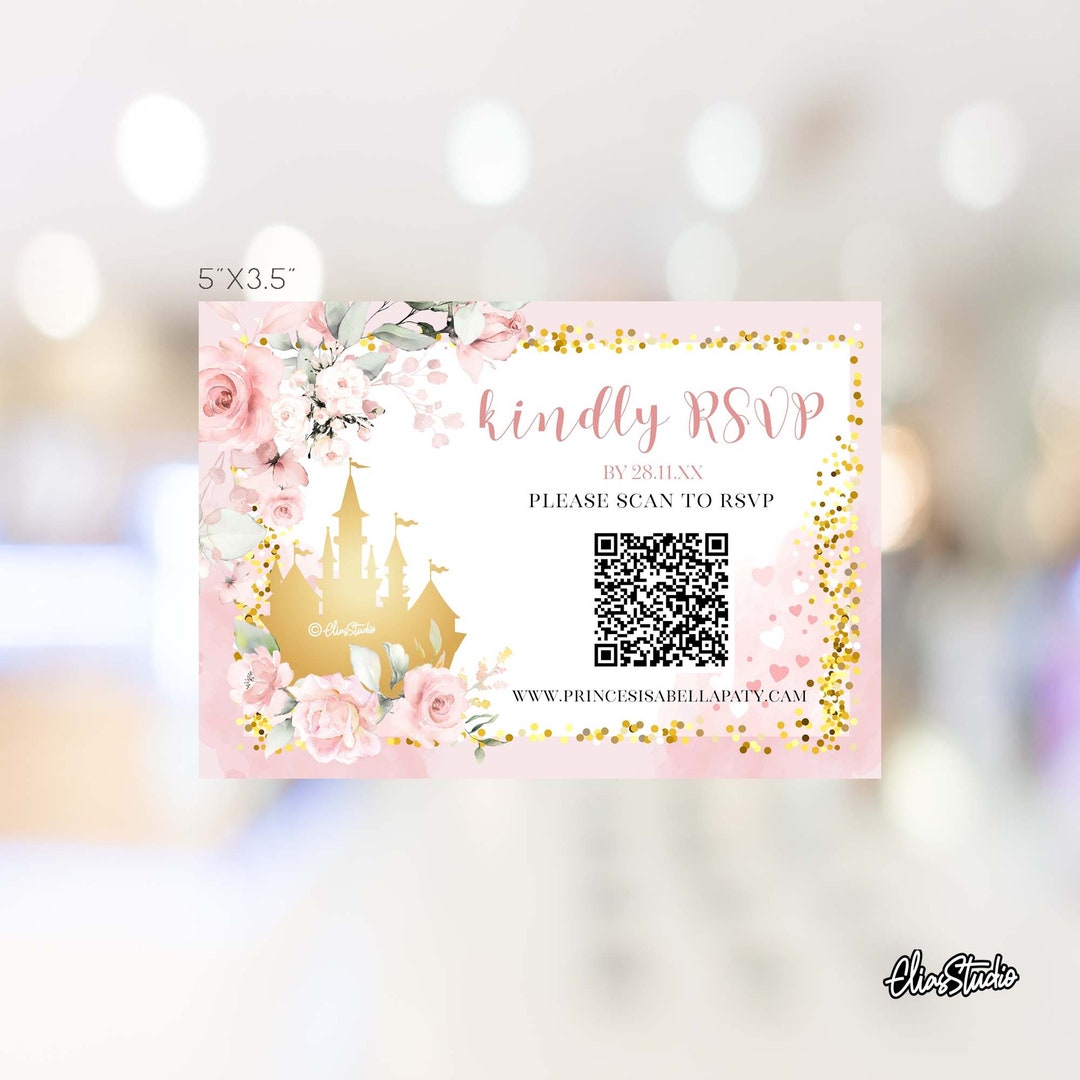 Editable Little Princess Birthday RSVP Card Pink and Gold Castle RSVP ...