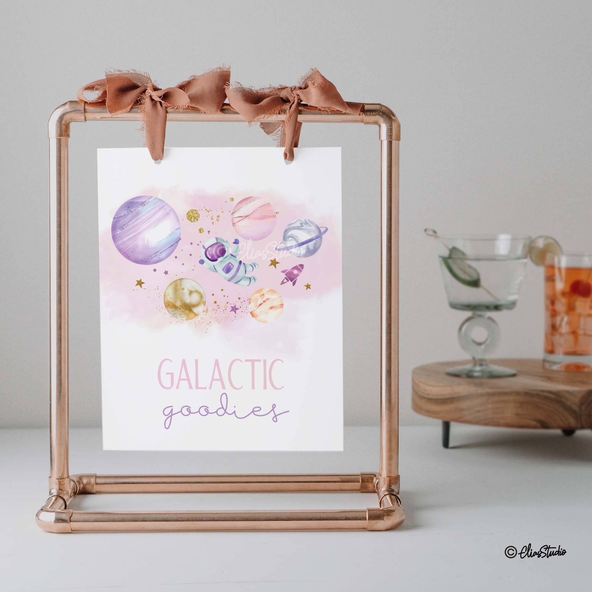 Editable Pink Outer Space Favors Sign Set of 6 Galaxy Birthday Girl ...