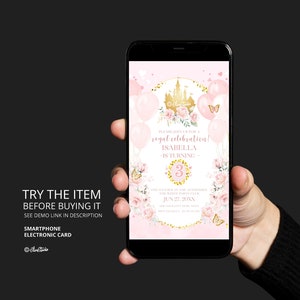 Editable Princess Birthday Girl Phone Invitation Princess All Ages Birthday Party Electronic Invite Little Princess Castle Text Invite PR57