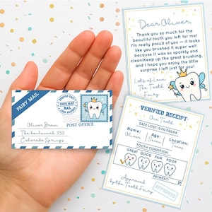 Mini set de Hada de los Dientes: recibo y carta con sobre. Kit de Hada de los Dientes. Nota de Hada de los Dientes perdida. Plantilla digital imprimible TF4.