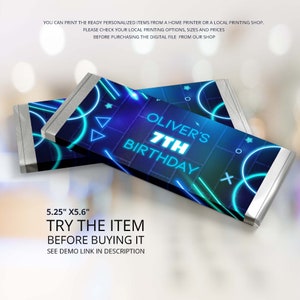Neon Birthday Decorations Editable Chocolate Bar Wrapper • Candy Bar Wrappers Neon Party Decorations, Candy Bar Chocolate Favor N5