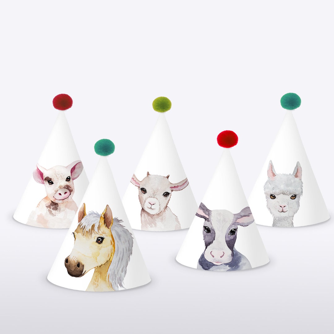 Printable Farm Animals Party Hats Template Barnyard Birthday Etsy