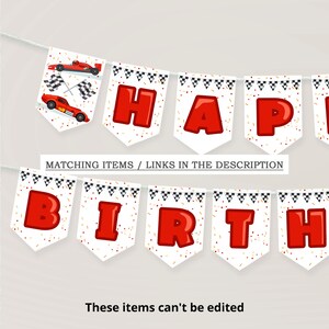 K&ouml;nnte beinhalten: Rotes und wei&szlig;es Banner mit den Worten "Happy Birthday" in roten Buchstaben. Das Banner hat ein kariertes Muster und rote Konfetti.