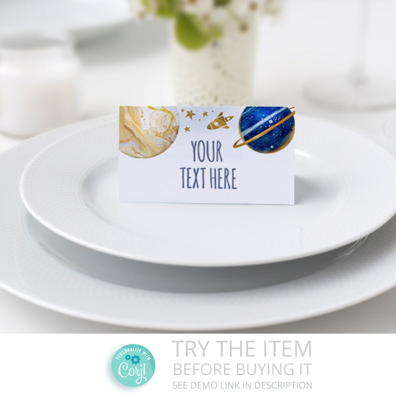Editable Food Labels Outer Space Birthday First Trip Around The Sun Place Card Galaxy Folded Card Space Birthday Party