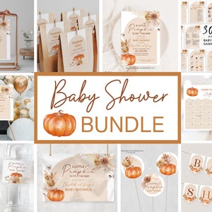 Boho Baby Shower Invitation Bundle, A Little Pumpkin Baby Shower Invite and Decoration Set, Pampas Baby Shower Kit, Invitation Kit P253