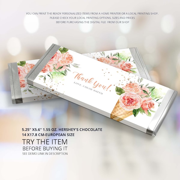 She's Been Scooped Up Bridal Shower Chocolate Bar Wrapper, She Got Scooped Up Ice Cream Bridal Shower Candy Bar Template Floral Theme CU48