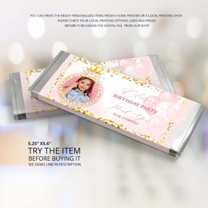 Princess Birthday Decorations Editable Chocolate Bar Wrapper Personalized with Photo Candy Bar Wrappers Decor Candy Bar Chocolate Favor PR26