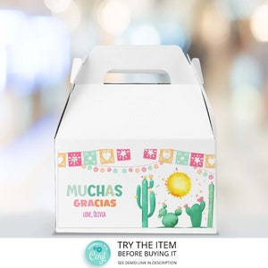Fiesta Birthday Party Thank You Box Template Taco TWOsday Birthday Favors Boxes Treat Box Stickers Muchas Gracias Tags Gift Box Labels F17