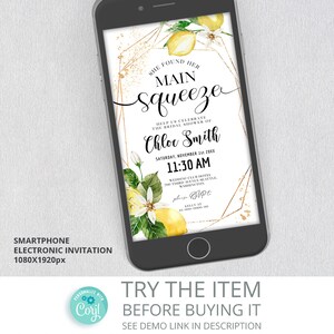 Invite Bridal Shower She Found Her Main Squeeze Lemon Bridal Shower Smartphone Electronic Invitation | Digital Invitation /465