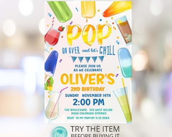 Editable Popsicle Birthday Invitation Template | Pop on Over Birthday Invitation, Popsicle Invitation, Summer Birthday Invitation /dr1