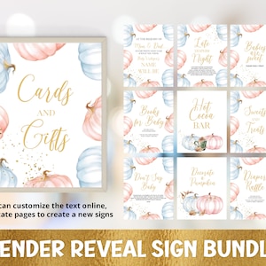 Editable Pumpkin Gender Reveal Sign Bundle Fall Gender Reveal Decoration Baby Shower Printable Signs Corjl P23
