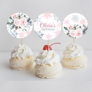 Winter Onederland Cupcake Toppers Winter Birthday Cupcake Toppers Wonderland Snowflake Girl Birthday Editable Birthday Decorations W318