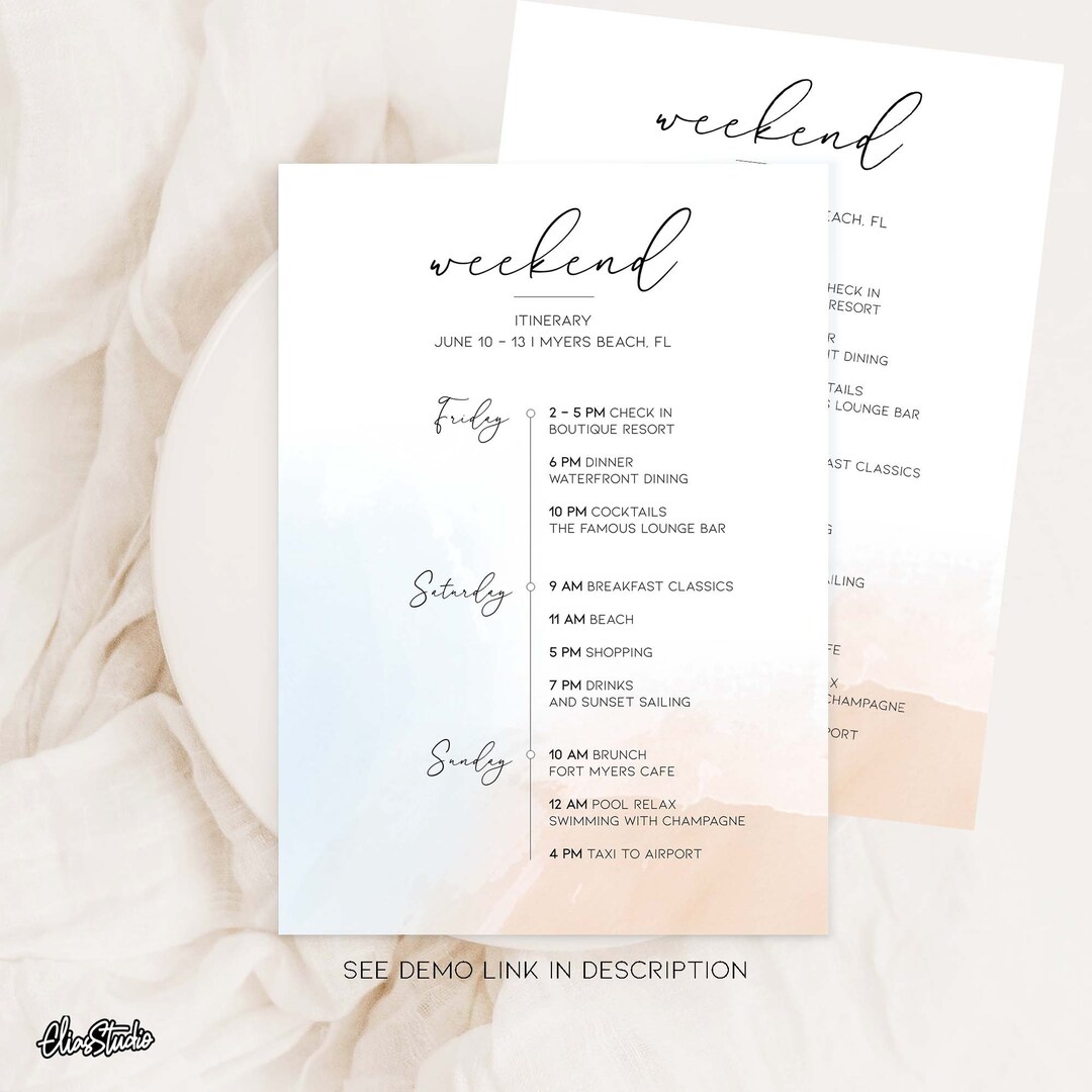 Editable Weekend Itinerary Template Modern Invite Schedule Weekend ...