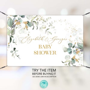 Greenery Boho Eucalyptus Baby Shower Editable Backdrop Banner Couples Baby Shower Decoration Instant Download GR12