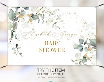 Greenery Boho Eucalyptus Baby Shower Editable Backdrop Banner Couples Baby Shower Decoration Instant Download GR12