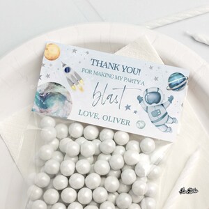 Dusty Blue Space Birthday Party, Thank You Tags, Astronaut Birthday Favor Bags Labels, Outer Space Birthday Stickers, Favor Tags SP540
