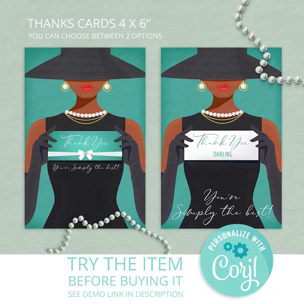 Breakfast at Bride and Co Decorations Wedding Shower Party Thanks Cards Template Instant Download
