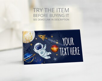 Editable Food Labels Outer Space Birthday, First Trip Around The Sun Place Card, Galaxy Folded Card Space Birthday Party Decorations SP403