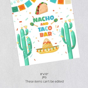 Nacho and Taco Bar Sign, Fiesta Party Sign, Printable Nacho and Taco ...