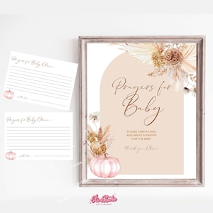 Boho babyshower MEISJE gebeden voor baby kaarten, kleine pompoen babyshower neutrale gebedskaart, pampa babyshower, herfst babyshower P242P