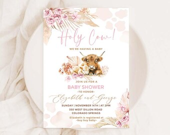 Highland Cow Baby Shower Invitation, Holy Cow Baby Shower Invite, Farm Baby Shower Invitation CW1