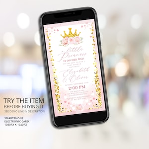 Little Princess is on her Way Baby Shower Text Message Invitation Couples Baby Shower Blush Pink Gold Glitter Electronic Invite PR15