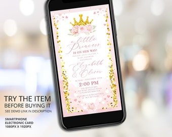 Little Princess is on her Way Baby Shower Text Message Invitation Couples Baby Shower Blush Pink Gold Glitter Electronic Invite PR15