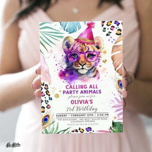 Calling all Party Animals Birthday Invitation Wild Animals Jungle Birthday Zoo Safari Animals Girl Birthday Tiger Cheetah Birthday Party PA1