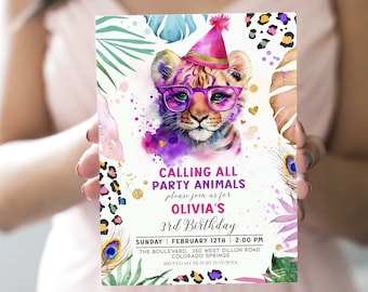 Calling all Party Animals Birthday Invitation Wild Animals Jungle Birthday Zoo Safari Animals Girl Birthday Tiger Cheetah Birthday Party PA1