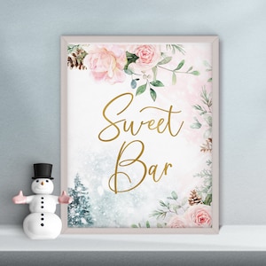 Sweet Bar Sign Printable Winter, Baby its Cold Outside Baby Shower Sign, Holiday Winter Wonderland Decor Food Table W67