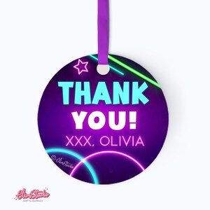 Neon Birthday Glow  Thank You Tag Template, Let&#39;s Glow Crazy Girls Neon Birthday Glow in the Dark Party Sleepover Birthday favor tag N56