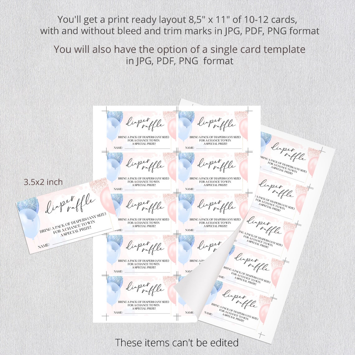 Gender Reveal Diaper Raffle Ticket Template With Balloons | Etsy