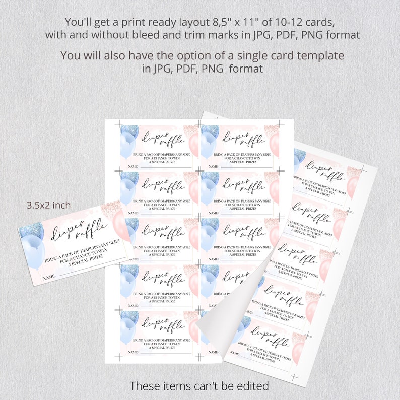Gender Reveal Diaper Raffle Ticket Template With Balloons | Etsy