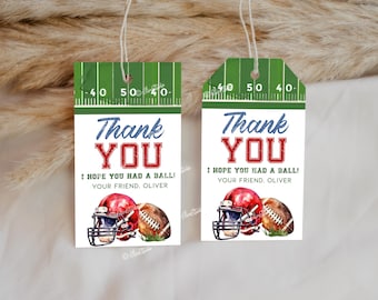 Football Birthday Thank You Tags Game On Football Birthday Favor Tags Football Party Tags Template Boy Birthday Football Tags Printable AM45