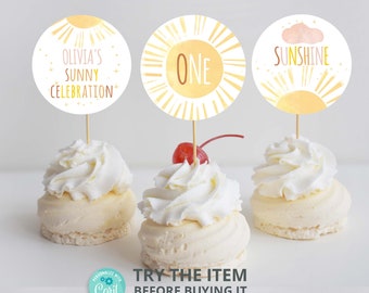 Editable Sunshine Birthday Cupcake Toppers | Trip Around the Sun Cupcake Toppers | Sunshine Birthday decoration  Digital Template S43