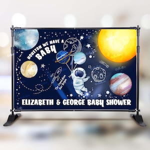 Editable Outer Space Backdrop Banner Template | Personalized Baby Shower Banner | Blue Gold Galaxy Baby Shower Banner SP257